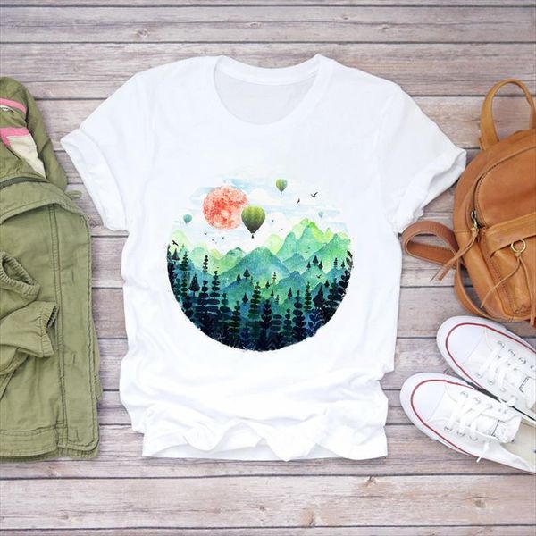 

men balloon travel mountain cartoon mens t shirt fashion print clothes lady ladies graphic female tee, White;black