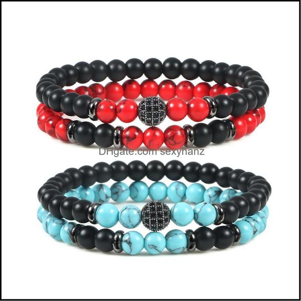 

beaded, strands bracelets jewelry 2pcs/set charm women men natural matte onyx stone cz ball beaded bangles couples distance yoga energy gift, Black