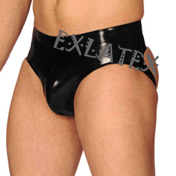 Nxy Briefs e Calcinha Látex Homens Eróticos Underwear Underwear Suba Borracha Descascada Briefs Open Buttocks Shorts Sexy Lingerie 1126