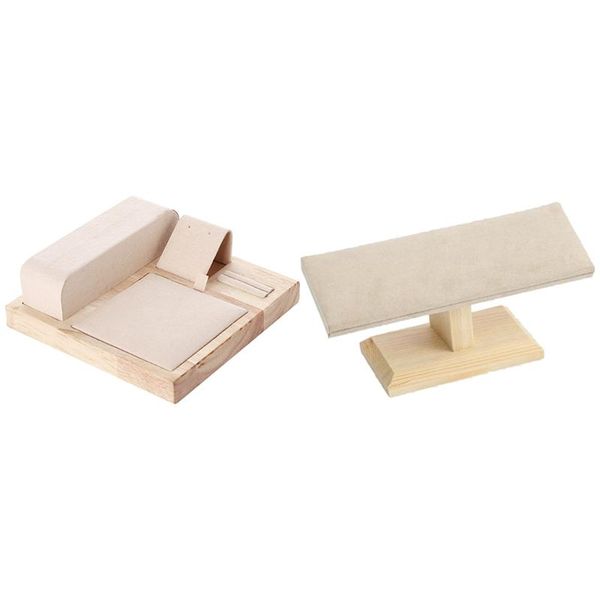

jewelry pouches, bags 2 pcs bamboo wood display tray set storage box stand, 20 x 9.5 7cm & 15 5cm, Pink;blue