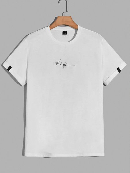 

men letter graphic roll sleeve tee 41mm#, White;black