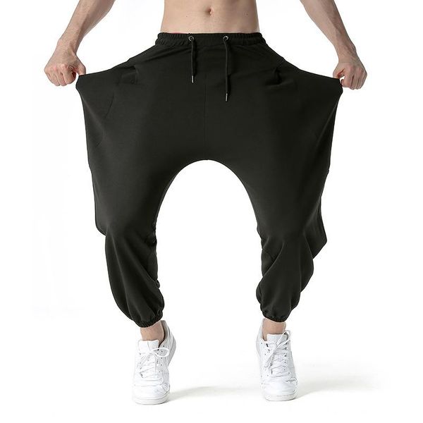 

men's pants big pocket harem flying squirrel stretch loose casual sports clothes sweatpants joggers men, Black