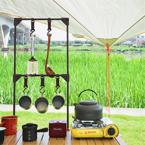 

camp furniture outdoor table shelves folding multifunctional aluminum alloy light camping rv cookware tableware lamp hanging storage rack