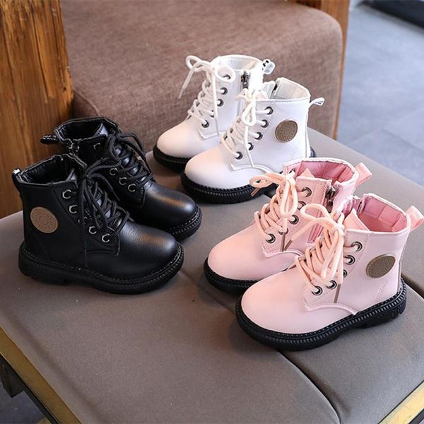 

boots for girls winter autumn little princess pu leather british style fashion children pockets short boot, Black;grey