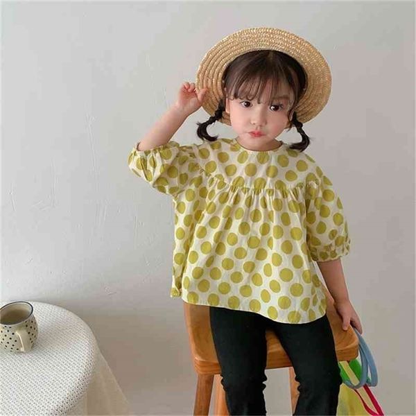 

spring arrival girls long sleeve dot t shirt kids cotton clothes 210528, Blue