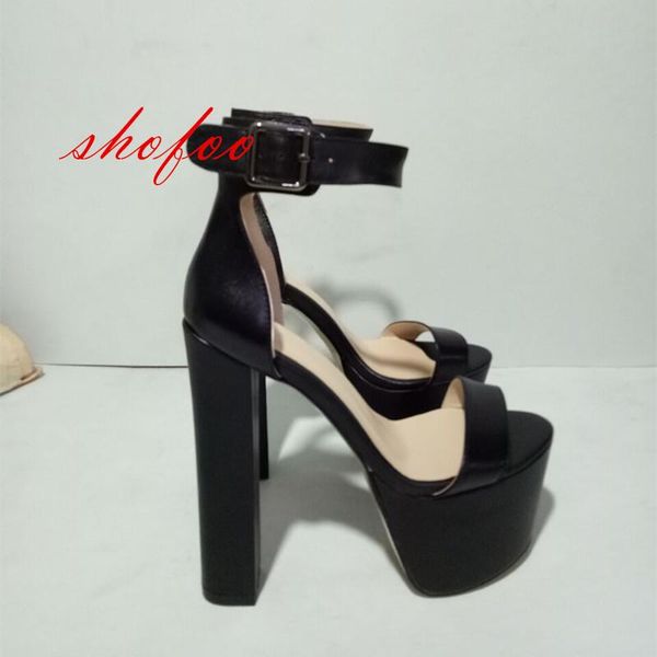 

shoes, elegant fashion lady's sandals, leather fabric, 16 cm high heel with crude sandals. size:34-45 sandals, Black