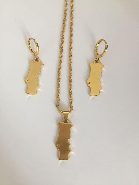 

wedding jewelry sets gold african portugal map pendant & necklace chain women color portuguese prt for girl giftkids party gift, Slivery;golden