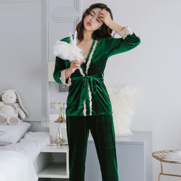 

womens sleepwears autumn winter warm pajamas set women sleepwear for sleeveless strap nightwear long pant robe, Black;red