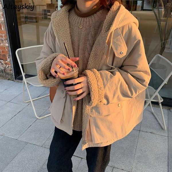

styles parkas women oversized jackets winter thicker soft kawaii fashion ulzzang ins girls outwear double-side popular female cl, Black