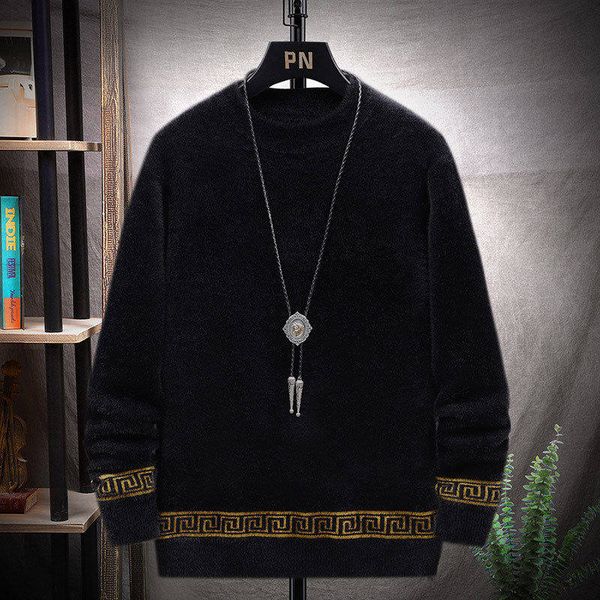 

men's hooded sweater long seleeve new thickened warm round neck sweater trend personality loose knit sweater autumn and winter men clot, Black;brown