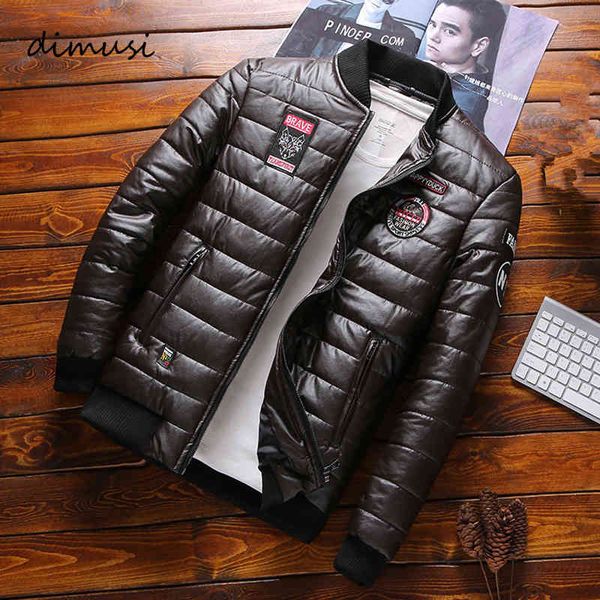 

dimusi winter et fashion men thermal parkas coats thick warm windbreaker pu leather patchwork ets clothing 8xl, Black;brown