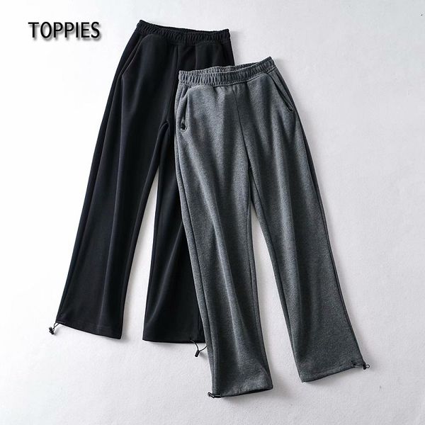 Toppies повседневные вязаные спортивные штаны серые черные высокие талии Джоггер брюки регулируемые нижние женские брюки 210412