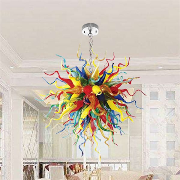 

modern pendant lamps chandelier for living room decoration led lights multicolor 100% hand mouth blown glass chandeleirs fixtures d90cm bedr