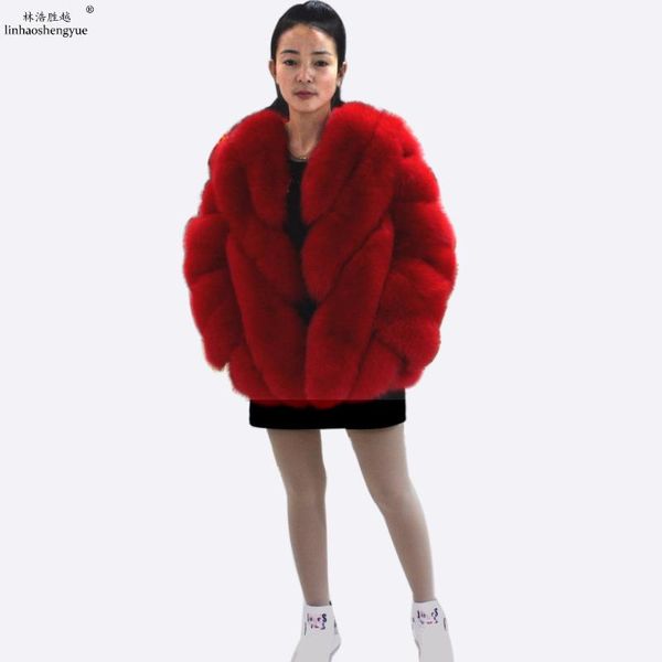

women's fur & faux linhaoshengyue 2021 winter real women coat 100% warm fashion hpping, Black