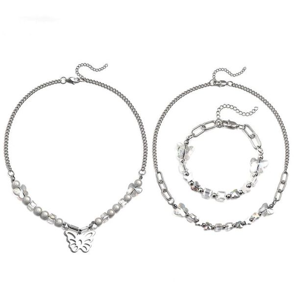 

chains fashion simple hip hop round bead necklace crystal reflective stainless steel clavicle chain couple, Silver