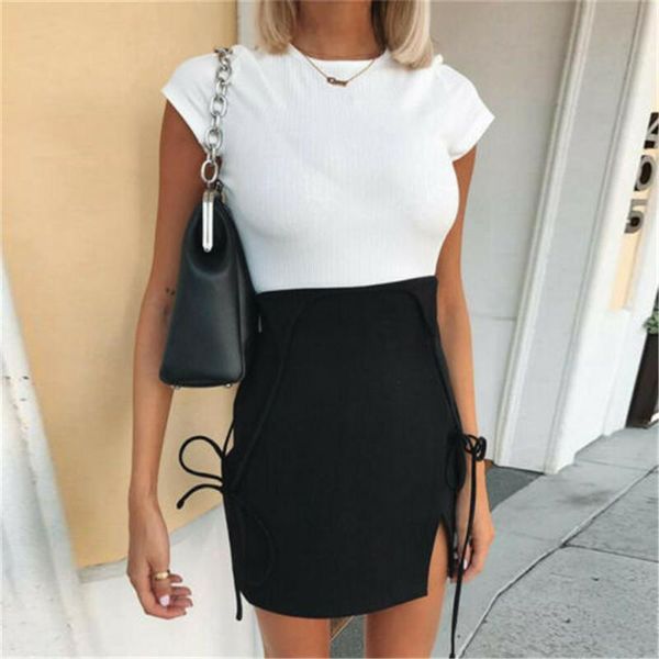 

skirts summer women ladies short mini skirt preppy style high waist solid black stretch pencil 2021 suspender