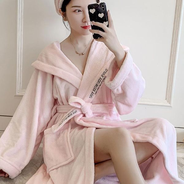 

women's sleepwear winter women flannel casual lovers nightwear white nightgown kimono bathrobe gown home clothing warm homewear, Black;red
