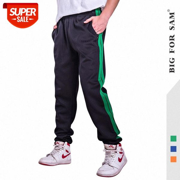 

18 contrast stitching two bars sports pants hip hop trousers striped casual men's #o14r, Black