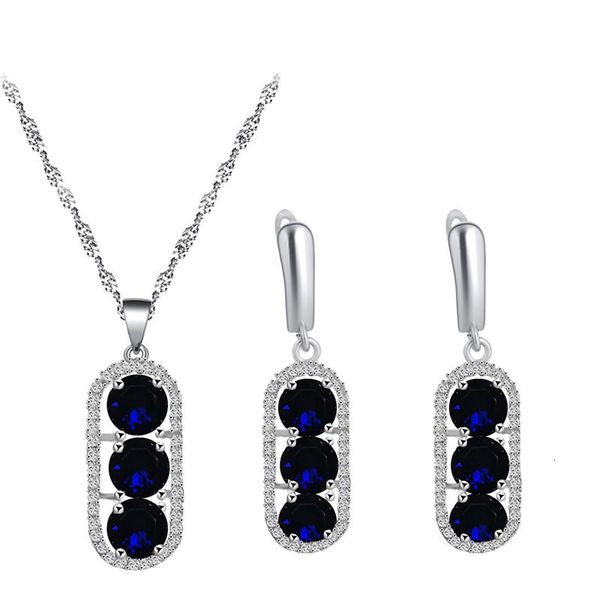

earrings & necklace dark blue silver plated zircon pendant jewelry fashion party set js852