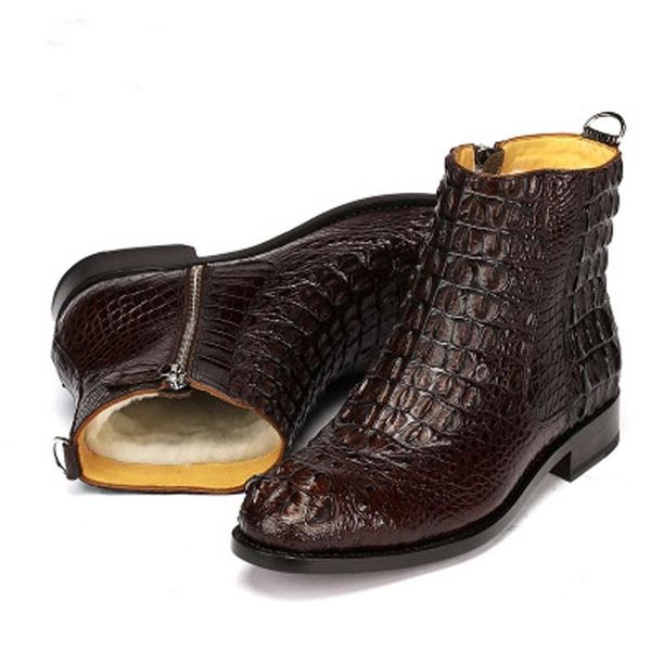

boots hubu crocodile wool liningi men's short winter shoes leather men, Black