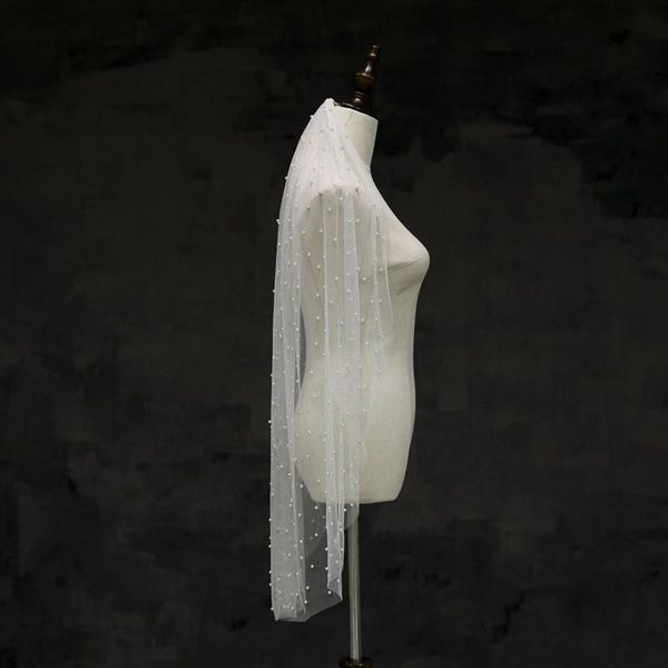 

bridal veils veil 2021 series pearls white hl133 short one-layer metal comb swiss soft mesh total length 0.9 cm width 140, Black