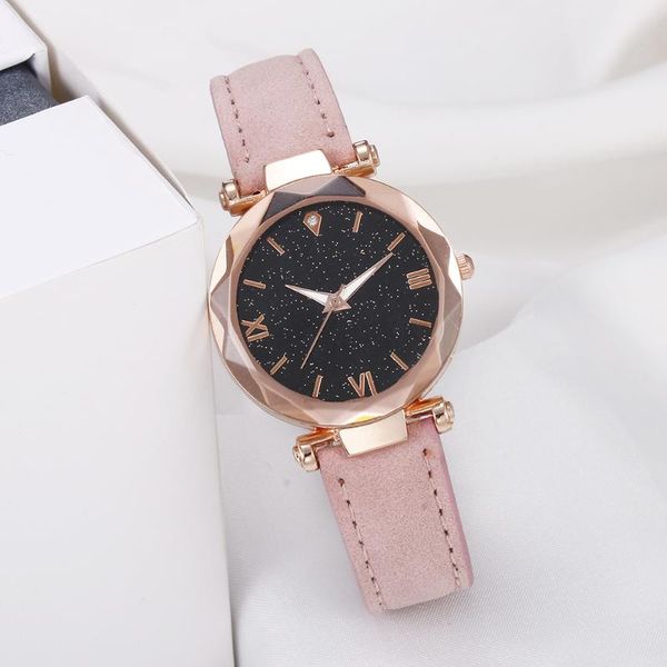 

fashion women watches 2021 luxury rose gold ladies wrist leather strap star sky quartz watch relogio feminino wristwatches, Slivery;brown