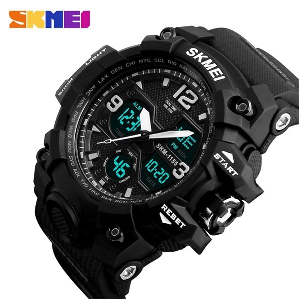 

fashion men sports watches skmei men quartz analog led digital clock man military waterproof watch relogio masculino 1155b 210804, Slivery;brown