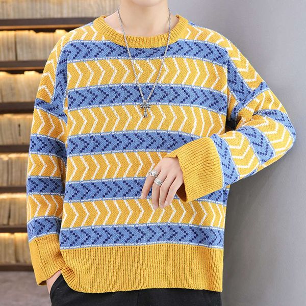 

men's hoodies & sweatshirts sweater autumn and winter korean youth leisure fashion stripe color matching round neck pullover 6sg4, Black