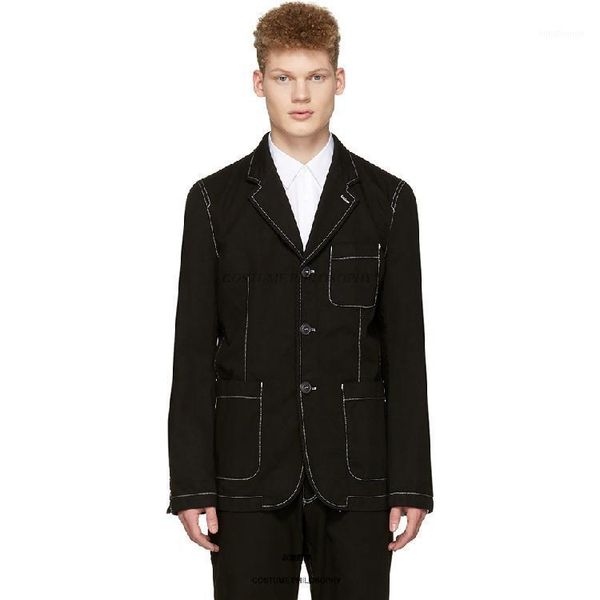 

men's suits & blazers xs-5xl 2021 clothing fashion star gd hair stylist slim press white line casual suit plus size singer costumes, White;black