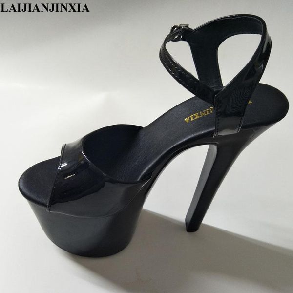 

ankle strap sandals summer designer brand women shoes 17cm high heels ladies platform fashion, Black