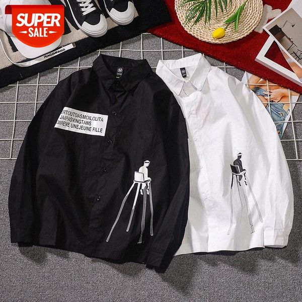 

long-sleeved shirt youth print men's all-match #vy54, White;black