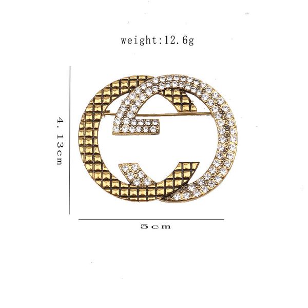 Design Famoso Ouro G Marca Luxos Desinger Broche Vintage Feminino Cristal Strass Letra Broches Terno Pin Moda Jóias Vestuário Decoração Acessórios