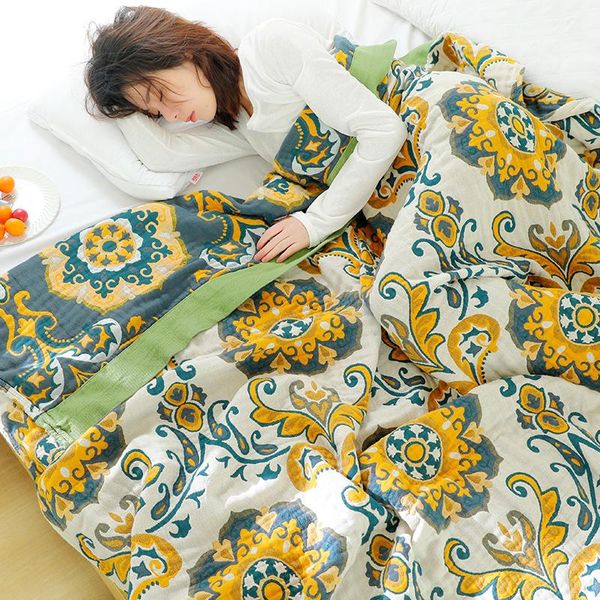 

summer gauze towel quilt, five-layer single and double color cotton blanket, cool air-conditioning blanket blankets