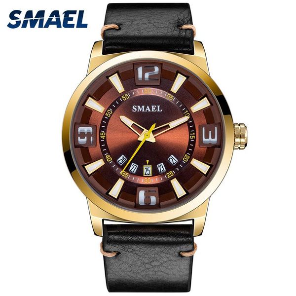 

wristwatches golden watch quartz clock black leather watchband watches waterproof 30m male clocks 9116 analog mens, Slivery;brown