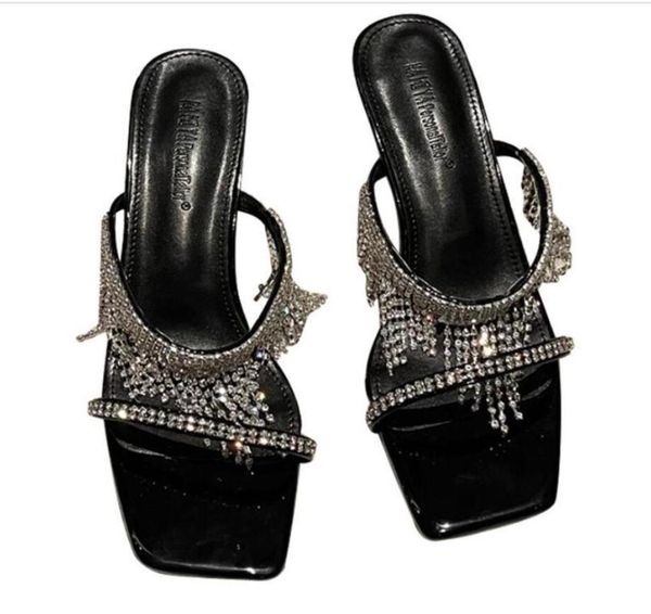 

sandals 2021 summer women fashion peep toe rhinestone crystal high heels lady slippers elegant wedding shoes, Black
