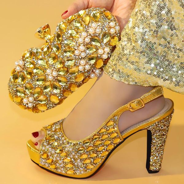 

dress shoes beautiful gold women pumps match handbag set with big crystal and beads african bag for party v2783, Black