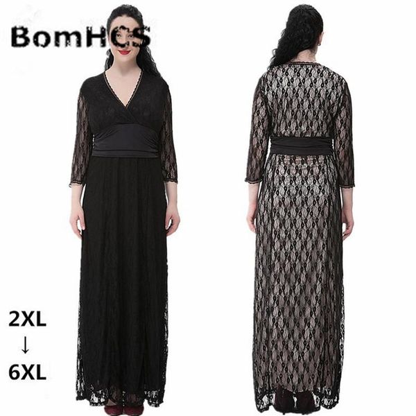 

casual dresses bomhcs plus size 2xl-6xl spring women long sleeve v-neck lace hollow dress over 17f-316lyq5, Black;gray
