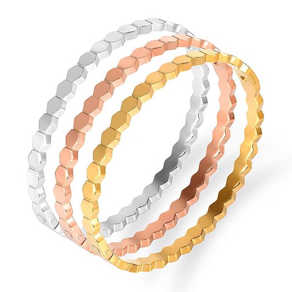 

bangle classic brand geometry honeycomb smooth bangles bracelets stainless steel gold charm for women fashion jewelry wholesale, Black