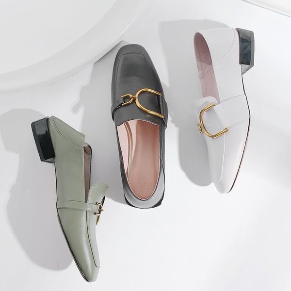 

dress shoes ins women pumps genuine leather cow fashion soft metal decoration british basic models 3 colors, Black