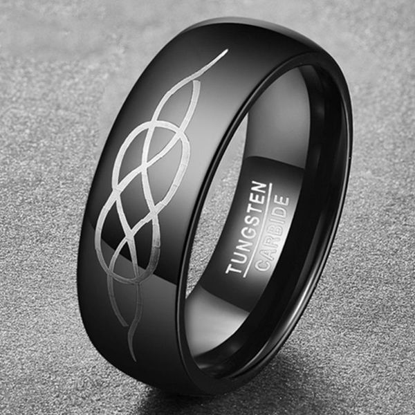 

wedding rings 8mm black laser knot tungsten steel ring for men religious jewelry male love and forever friend's gift, Slivery;golden