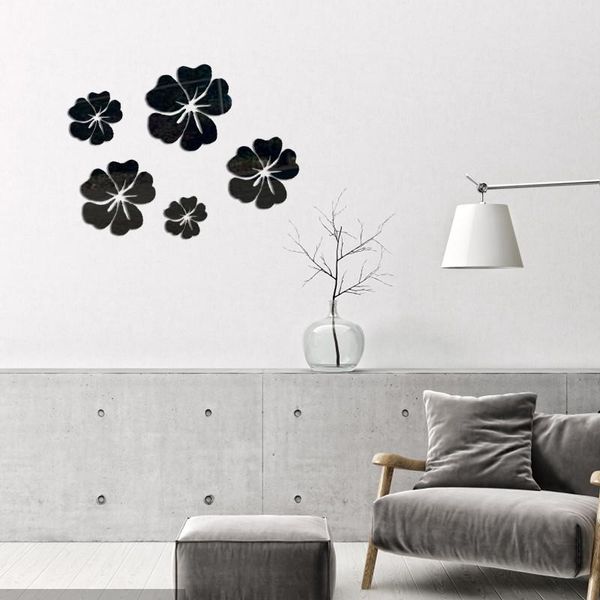 

mirrors five flowers mirror surface wall stickers bedroom 3d diy sticker decoration detachable artist living mural crafts