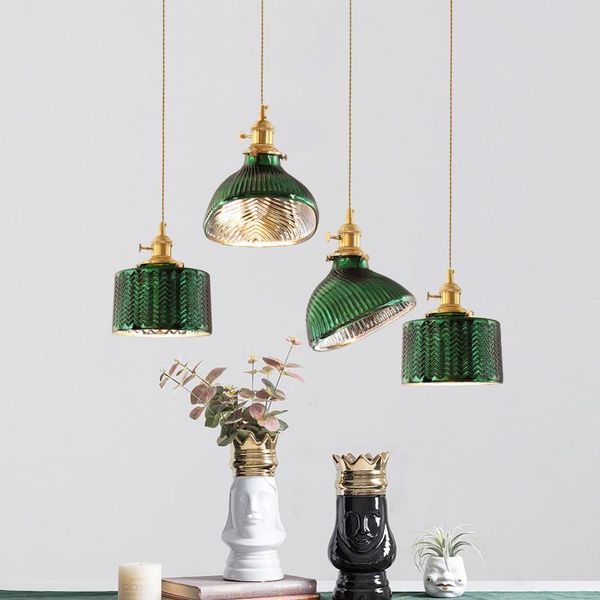 

pendant lamps 2021 japanese minimalist glass chandelier lighting creative personality decoration green led hanging lights brass