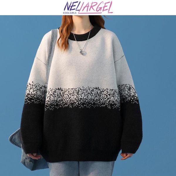 

women's sweaters nellargel women tie dye winter oversized sweater 2021 female vintage korean pullovers girl harajuku colorful warm knit, White;black