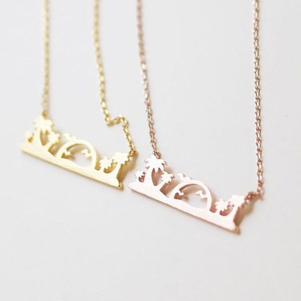 

pendant necklaces hawaii island for women boho nature jewelry stainless steel plam tree bird sun pendants collier femme bff, Silver