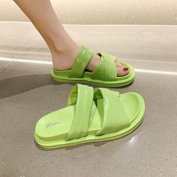 

slippers shoes woman's med shale female beach slides fashion platform 2021 sabot luxury summer flat pu rubber casual fl, Black