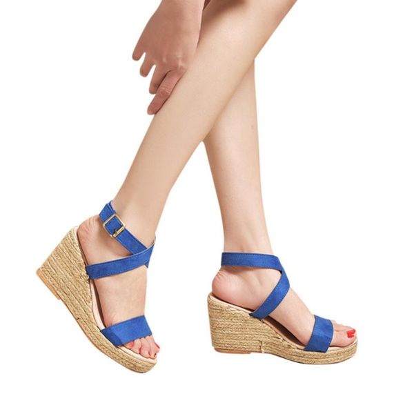 

summer shoes casual fish mouth wedge buckle strap high heel platform sandals schoenen vrouw basic fashion#7, Black
