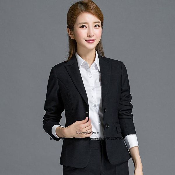 

women's two piece pants fashion professional women suits office set ladies workwear 2 jacket formal business slim fit blazer costume fe, White