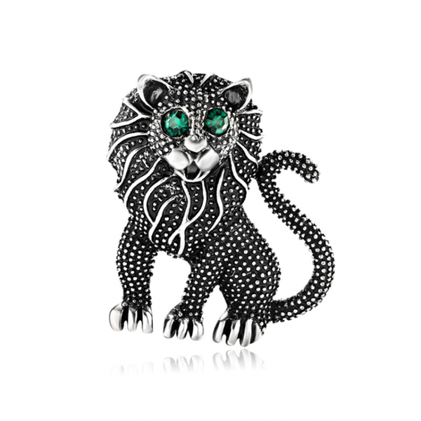 

pins, brooches fyjs unique cool men gift silver plated alloy lion shape brooch with rhinestone animal jewelry, Gray