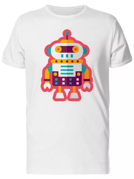 

cartoon robot with pink outline men's tee -image by shutterstock, White;black