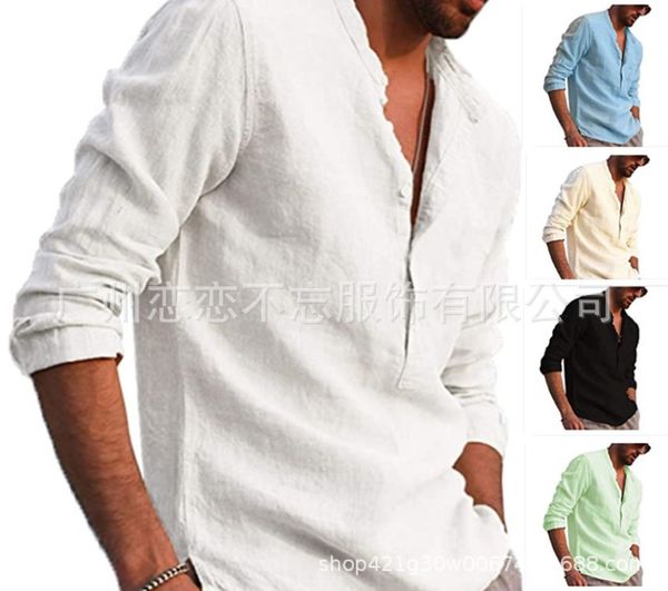 

cotton hemp henry collar long sleeve men's casual shirt 9034, White;black